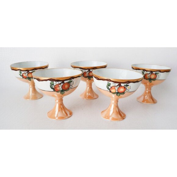 5 Porcelain Dessert Dish Footed Hand Painted Signed Sherbet - Picture 5 of 6